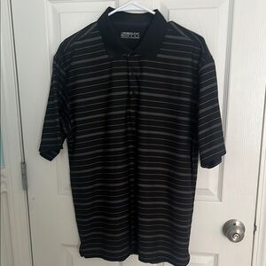 Nike Men's Black and Gray Striped Polo Shirt